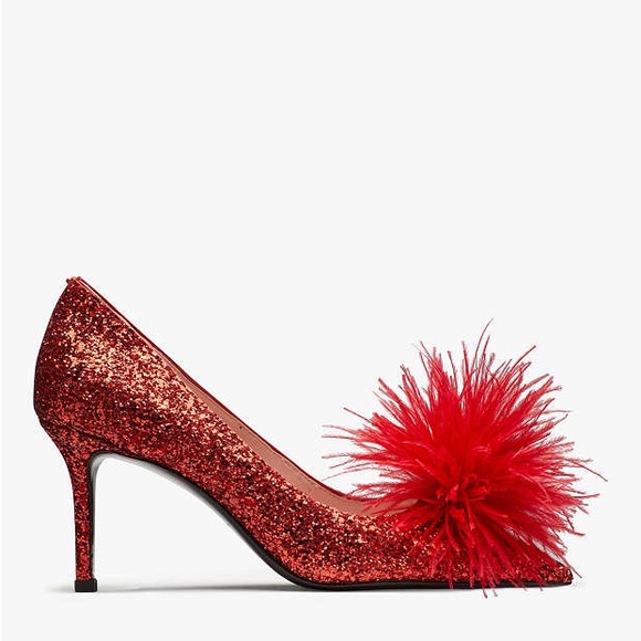 ♠️kate spade Marabou Glitter Pluff Pumps, Red NIB - Picture 6 of 6